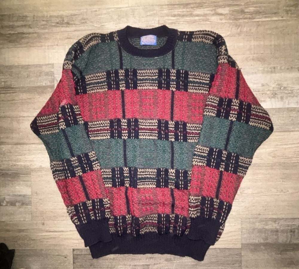 Vintage Pendleton Pure Virgin Wool Plaid Crewneck Sweater Size L Made in USA